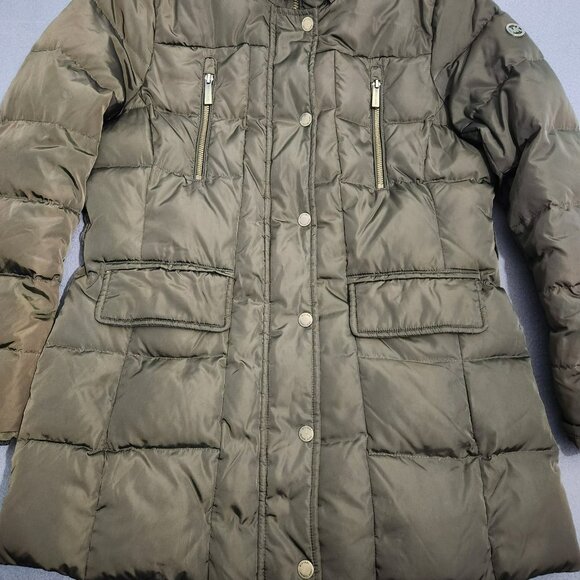 Michael Kors Women LP Army Green Down Quilted Puffer Winter Coat - Picture 3 of 14